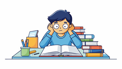 Aufkleber - A determined student huddled over their desk hours before a big exam pouring over their notes and textbooks driven by the desire to succeed and. Cartoon Vector