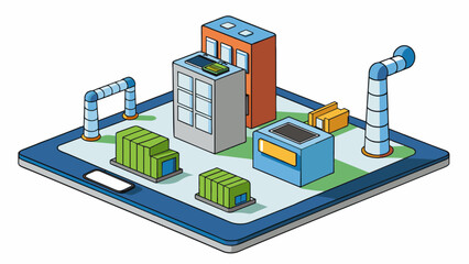 Aufkleber - A factory producing smartphones reflects the idea of supply as it is creating goods to meet market demand and make a profit.. Cartoon Vector