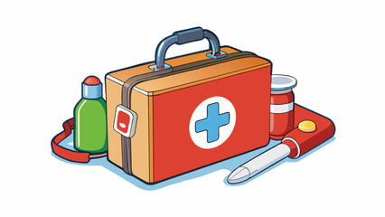 Poster - A first aid kit is an essential item to have on hand in case of emergencies. It contains basic medical supplies such as bandages antiseptics and pain. Cartoon Vector