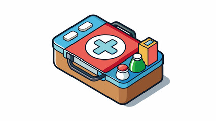 Aufkleber - A first aid kit prepared for emergencies and accidents. Its compact size and diverse contents highlight the importance of being prepared for potential. Cartoon Vector