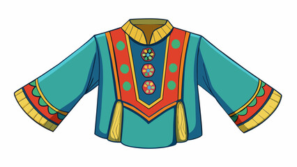 Poster - A flowy bohemianstyle shirt with billowing sleeves and intricate embroidered details. The fabric is lightweight and slightly and the colorful patterns. Cartoon Vector