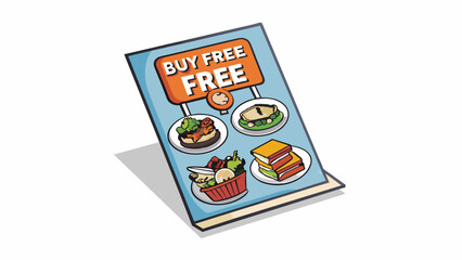 Poster - A flyer distributed around the neighborhood showcasing a local restaurants buy one get one free offer. The flyer is printed on glossy paper and. Cartoon Vector