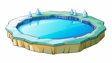 Poster - A frozen pond with a thin layer of ice covering its surface. The water beneath the ice is almost imperceptible but as the sunlight hits it it reflects. Cartoon Vector