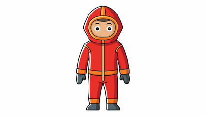 Poster - A fullbody suit made of breathable fireresistant fabric. The suit has a zipup front and elastic cuffs for a snug fit and features reflective strips. Cartoon Vector