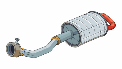 Poster - A grey cylindrical filter resembling a large straw attached to the exhaust pipe of a car ping and neutralizing harmful emissions before they are. Cartoon Vector