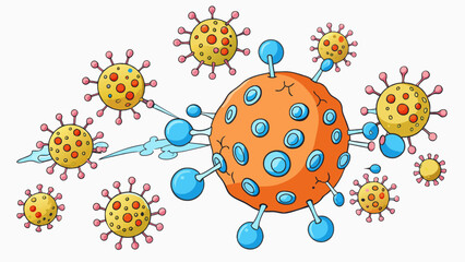 Fototapete - A group of cells multiplying out of control forming a mass that begins to invade and destroy surrounding tissues.. Cartoon Vector