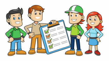 Poster - A group of friends planning a volunteer event in their community. They come up with a detailed plan and assign tasks to each person showing leadership. Cartoon Vector