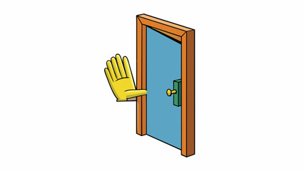 Aufkleber - A hand reaching out towards a door ready to turn it and open the door showing the intention of entering a room.. Cartoon Vector