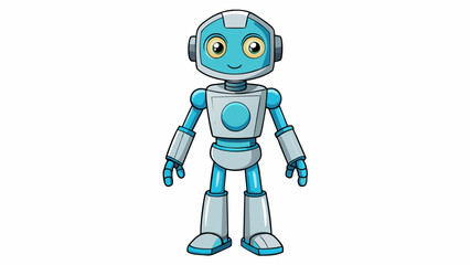 Wall Mural - A humanoid robot has a torso arms legs and a head with highdefinition cameras for eyes. It can walk and turn and has the ability to recognize and. Cartoon Vector