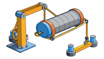 Poster - A large cylindrical device with a piston on one end and a series of hydraulic hoses on the other. As the piston moves back and forth it transfers the. Cartoon Vector