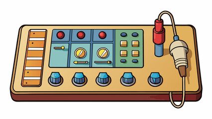 Poster - A large rectangular panel with multiple s buttons and dials used to calibrate audio and visual equipment such as speakers and monitors. It is also. Cartoon Vector