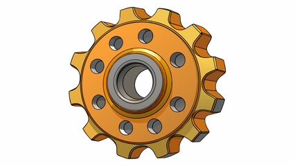 Poster - A large rugged sprocket made of durable steel with a thick center hub and wide intricate teeth extending outward. It is designed to withstand heavy. Cartoon Vector