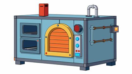 Fototapete - A large square industrial oven used for heat treating metal parts. The oven is equipped with powerful blowers for even heat distribution and has a. Cartoon Vector