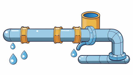 Poster - A leaking pipe in a plumbing system causing water to continuously drip and leading to water damage and a decrease in water pressure.. Cartoon Vector