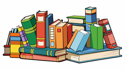 Fototapete - A library holds a variety of books ranging from large hardcovers to small paperbacks fiction to nonfiction and different genres and authors. Every. Cartoon Vector
