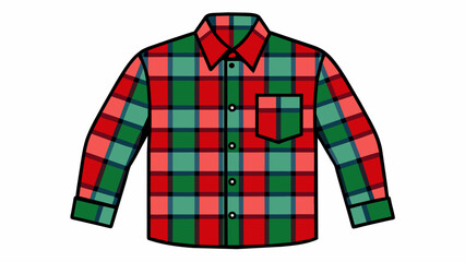 Canvas Print - A longsleeved plaid flannel shirt with a relaxed fit perfect for keeping warm on chilly fall days. The fabric is thick and cozy with a mix of red navy. Cartoon Vector