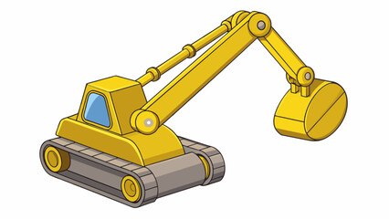 Poster - A long yellow cylinder with a flat base and a swinging arm attached to a bulldozer. As the driver presses a lever in the cab the cylinder pumps. Cartoon Vector