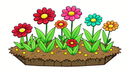 Poster - A lush garden filled with vibrant flowers each one representing a milestone achieved through dedication and perseverance. The roots of the flowers. Cartoon Vector