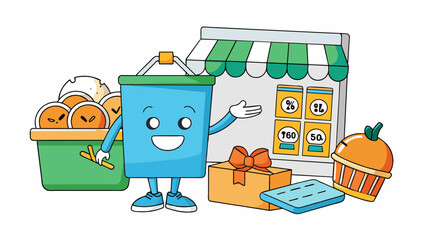 Poster - A membership to a grocery store loyalty program offers discounts on select items personalized coupons and points for future purchases.. Cartoon Vector