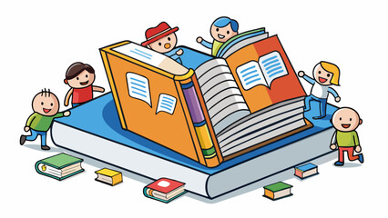 Poster - A membership to a book club includes receiving monthly book selections participating in group discussions and access to online resources.. Cartoon Vector
