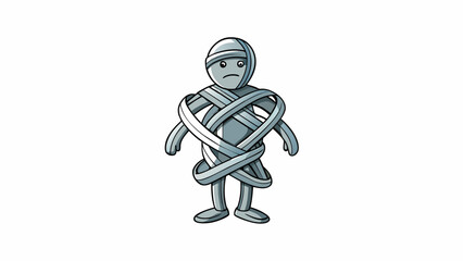 Poster - A metal sculpture of a human figure crafted with twisted and intertwined pieces that convey a feeling of emotional turmoil.. Cartoon Vector