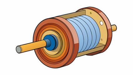 Poster - A motor is a flat discshaped object with a small circular coil on the front. Behind the coil there is a series of magnets that alternate in polarity.. Cartoon Vector