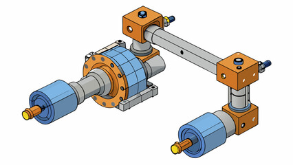 Aufkleber - A multiaxis pneumatic actuator with flexible joints and lightweight plastic components capable of precise and rapid movements to automate the assembly. Cartoon Vector