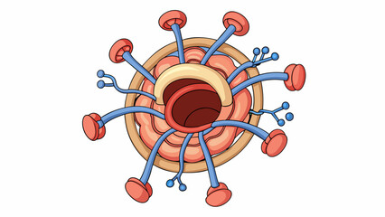 Fototapete - A muscular ring surrounded by a network of vessels located at the base of the throat. It contracts and relaxes to control the flow of air and food. Cartoon Vector
