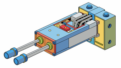 Fototapete - An electromagnetic actuator equipped with intricate wiring and intricate circuitry specifically designed to control the opening and closing of doors. Cartoon Vector