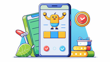 Fototapete - An innovative proposal for a mobile app that allows users to track their fitness and nutrition goals. The interface is userfriendly and features. Cartoon Vector