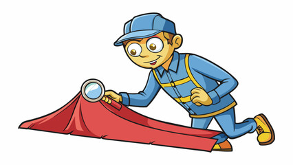 Aufkleber - An inspector runs their hand along the fabric of a shirt feeling for any anomalies such as rough patches loose threads or holes.. Cartoon Vector