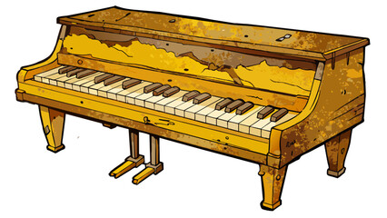 Poster - An old and wornout piano its paint chipped and its keys yellowed with age. Despite its aged appearance it still has a rich and powerful tone played by. Cartoon Vector