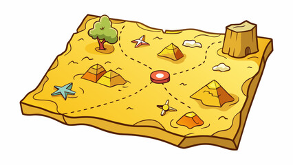 Poster - An oldfashioned treasure map with a large X marking the spot where the treasure is supposedly buried. The map is drawn on yellowed paper with a. Cartoon Vector