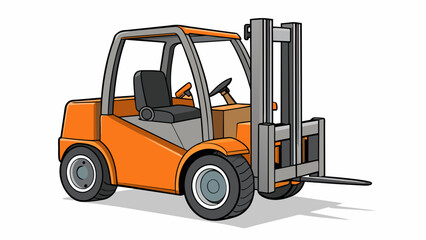 Poster - An orange and black forklift designed for outdoor use featuring massive thick tires and a durable steel frame to handle rough terrain and heavy loads.. Cartoon Vector