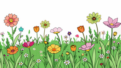 Poster - An open field of wildflowers swaying gently in the breeze as they grow and bloom without boundary.. Cartoon Vector