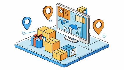 Poster - An online tracking system allows customers to monitor their packages journey from start to finish. The system shows realtime updates of the packages. Cartoon Vector