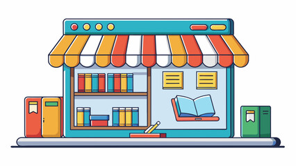 Aufkleber - An online bookstore with a userfriendly interface featuring a vast collection of both physical and digital books. Customers can easily browse and. Cartoon Vector