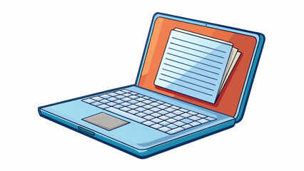 Poster - An open laptop with a blank document on the screen This opportunity represents the potential to start a new project or write a creative piece. The. Cartoon Vector