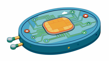 Fototapete - An ovalshaped sensor with an intricate web of wires and circuits inside is used to measure the flow rate of liquids in pipes. It can be programmed to. Cartoon Vector