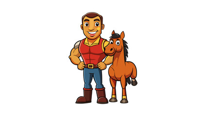 Poster - An owner is the proud guardian of a loyal equine companion. They can often be seen riding their beloved horse its shining coat and muscular build a. Cartoon Vector