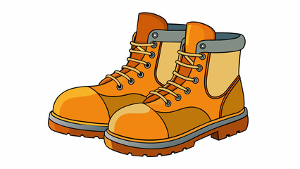 Poster - A pair of steeltoed work boots with laces and a thick nonslip sole. The boots also have a cushioned interior for comfort and ankle support for. Cartoon Vector