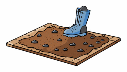 Aufkleber - A patch of wet dark earth that sticks to your boots creating a ing sound with each step. The surface is uneven and tered with small rocks creating a. Cartoon Vector