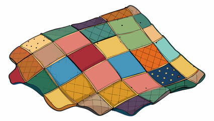 Poster - A patchwork quilt This combination is made up of different patterned and colored fabric pieces that are sewn together to create a cozy blanket. The. Cartoon Vector