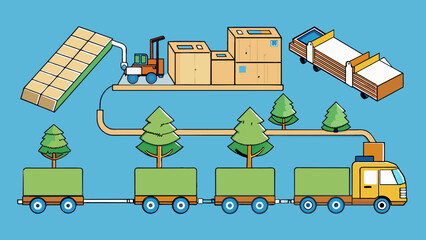 Poster - A paper manufacturing process This industrial chain starts with logging companies harvesting trees and transporting them to pulp mills. The trees are. Cartoon Vector