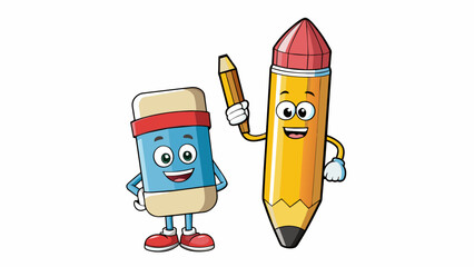 Aufkleber - A pencil and eraser carefully shard and neatly p side by side symbolize the importance of diligence and hard work in education. The pencil represents. Cartoon Vector