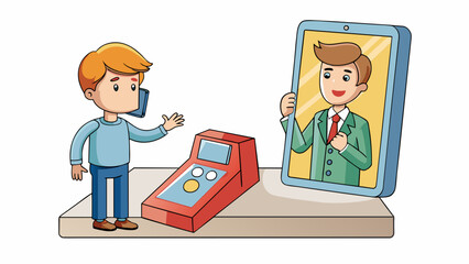 Fototapete - A person has their phone on silent during a meeting but they receive an important call. They discreetly ask the meeting leader for permission to step. Cartoon Vector