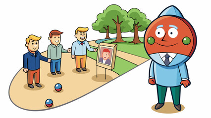 Poster - A person wearing a button with their chosen candidates face walking around a park and engaging in friendly debates with strangers about their. Cartoon Vector