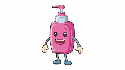 Aufkleber - A plastic bottle with a pump dispenser filled with a thick creamy moisturizing lotion. The bottle is translucent allowing you to see the faint pink. Cartoon Vector