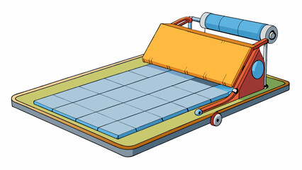 Poster - A portable foldable mat made of absorbent material. It can be easily transported to different locations and p under machinery or equipment to catch. Cartoon Vector