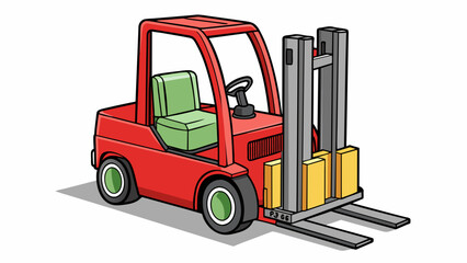 Poster - A powerful electric forklift with a bright red body and a set of hydraulic arms that can extend and retract to adjust the height of its attached. Cartoon Vector